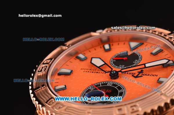Ulysse Nardin Maxi Marine Diver Asia ST25 Automatic Rose Gold Case with Orange Rubber Strap and Orange Dial - Click Image to Close